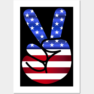 American Flag Peace Symbol Fingers Posters and Art